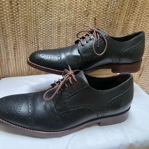 Johnston and Murphy Oxford Brown Sole Black Leather 8.5 - Picture 2 of 6